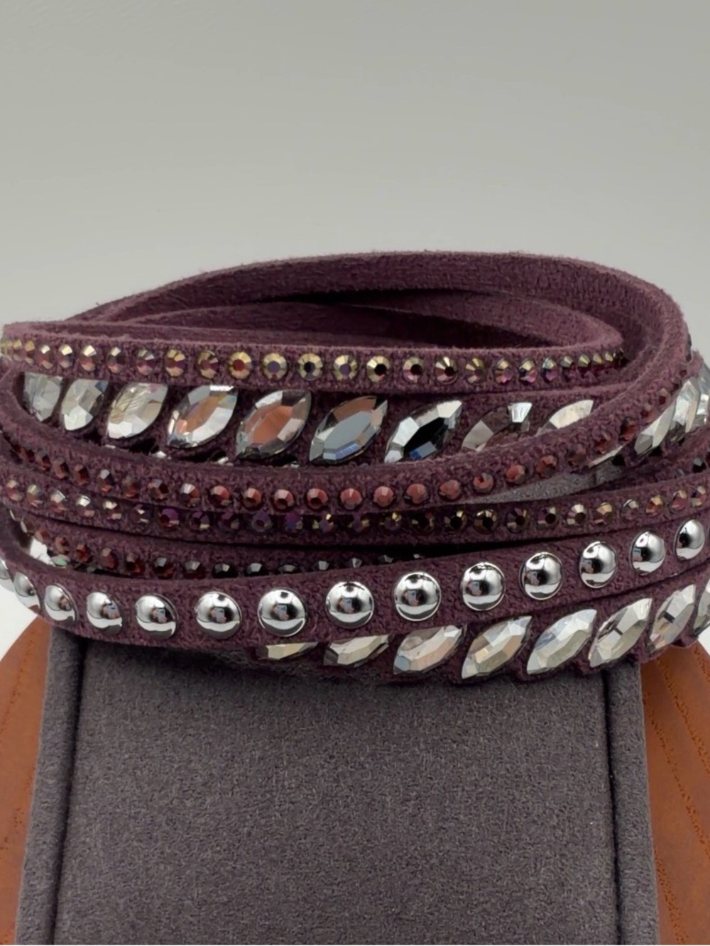 RETIRED Swarovski Slake Pulse Wrap Bracelet Burgundy Red Crystal Studded